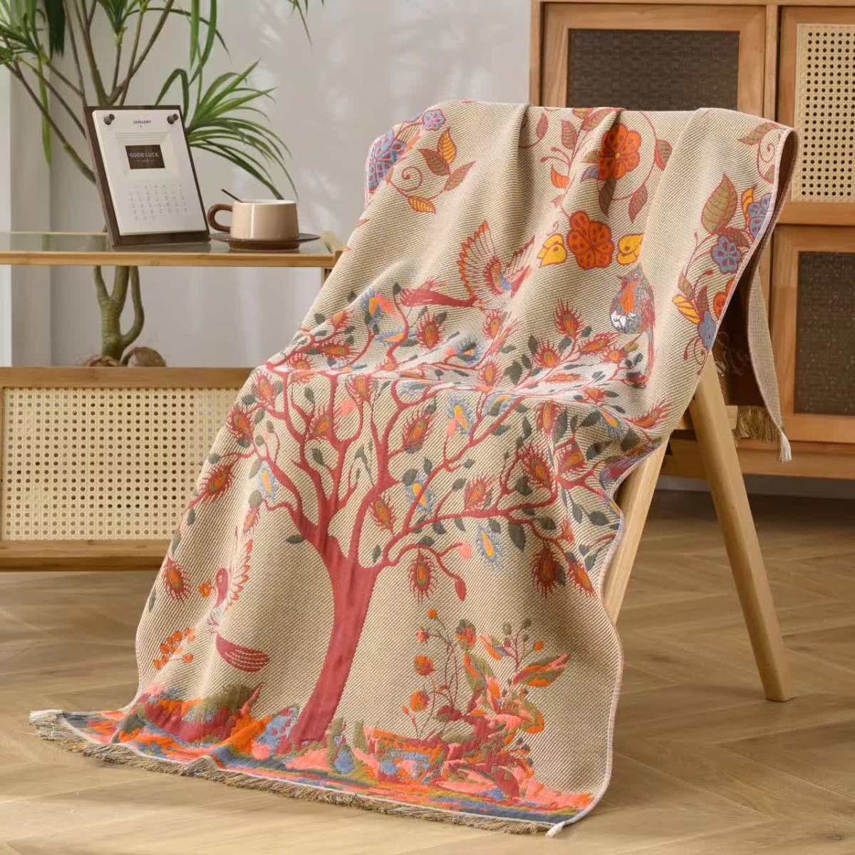 Arbre vivant – Serviette en gaze de coton à pompons – Image 2