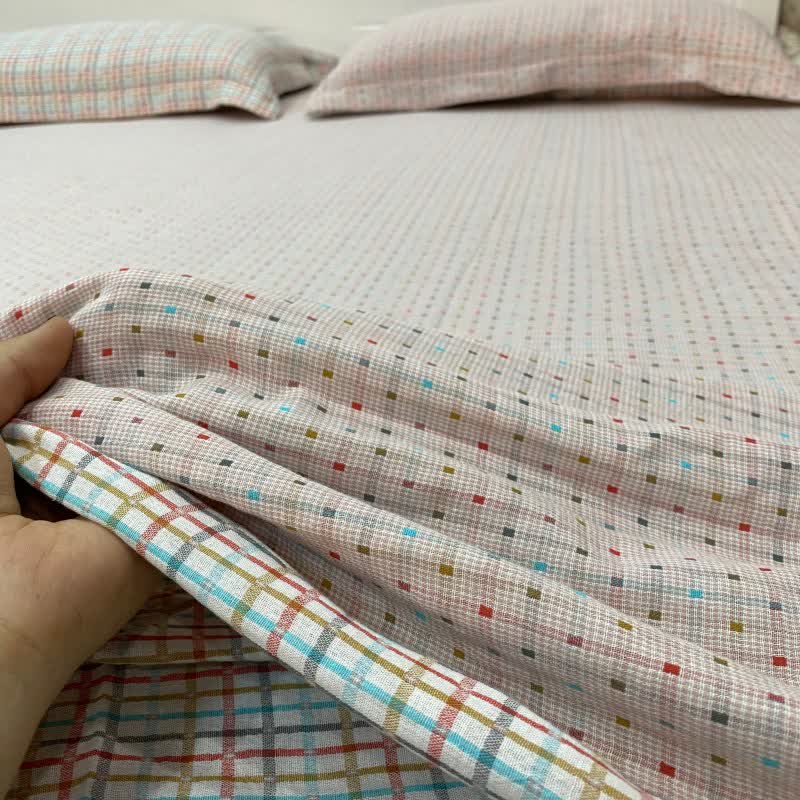 Drap-housse réversible en coton coloré à carreaux vichy – Image 3